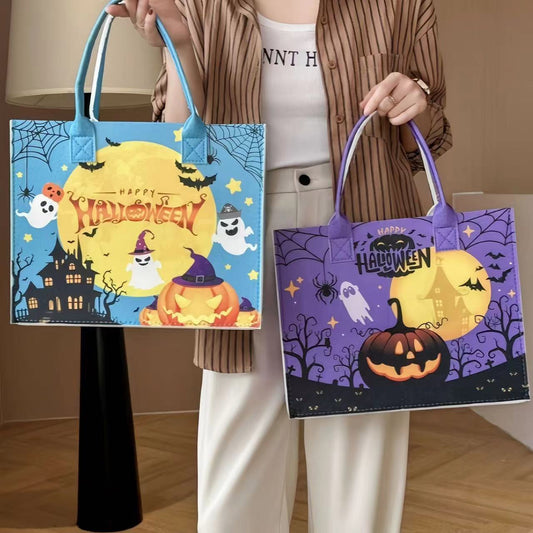 Halloween Felt Bag Handbag Ghost Festival Pumpkin Bag Props Large Capacity Tote Bag Shopping Storage Bag Gift Bag