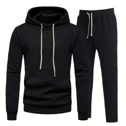 2023 Cross-border Amazon Autumn And Winter Men's Long Sleeve, European And American Casual Jacquard Small Square Hooded Sports Suit
