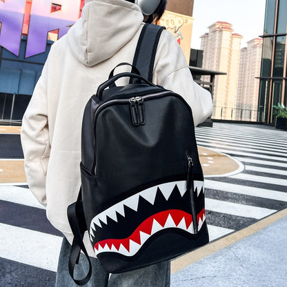 New Style Graffiti Print Backpack Trendy Backpack Shark Mouth Backpack Casual Fashion Backpack Bag