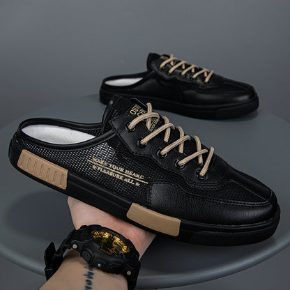 Cross-Border Large Size Men's Slippers, Lazy Slip-Ons, Heelless Mesh Breathable Toe-Toe Shoes, Sandals, Youth Anti-Skid Shoes