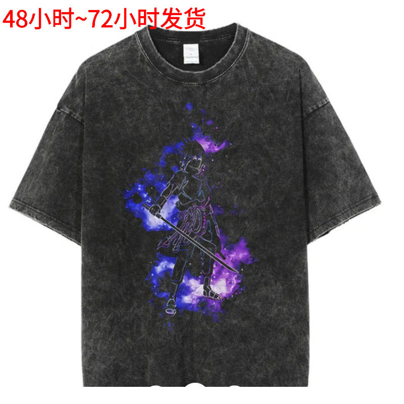 Washed Vintage T-Shirt Street Hip Hop Anime Dragon Ball Cartoon Printed Graphic Casual Cotton Summer Short Sleeve Street Tide