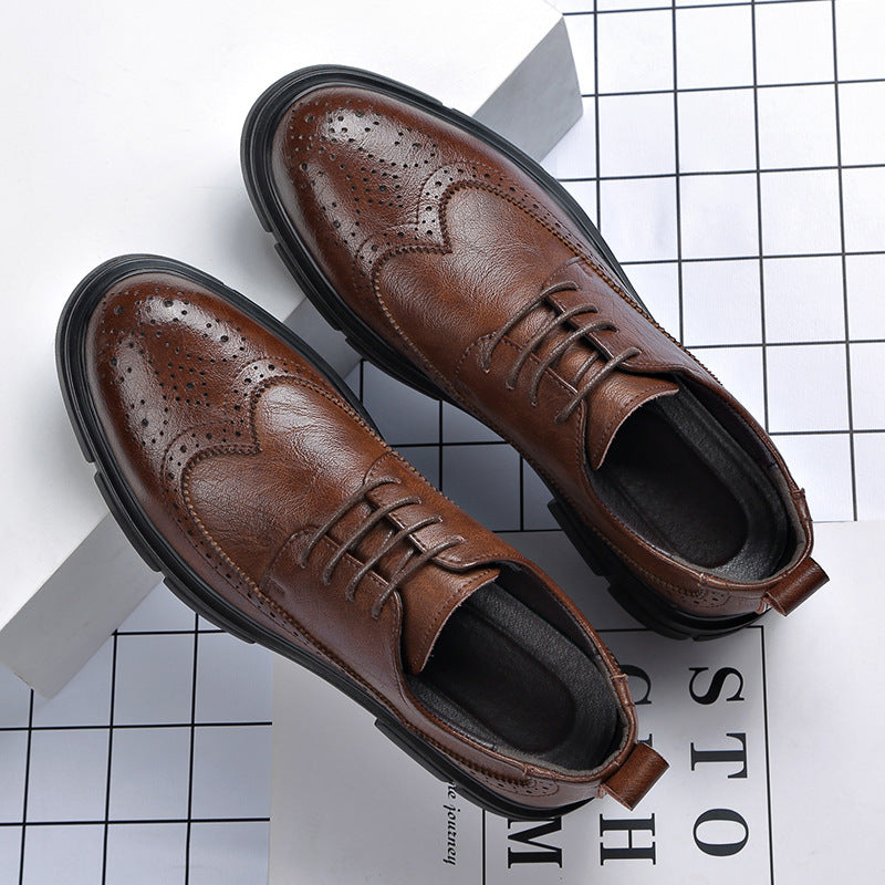 Brogue Carved Leather Shoes Men's Trendy Lace-Up Business Formal British Style Breathable Casual Groom's Wedding Shoes