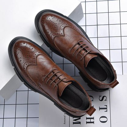 Brogue Carved Leather Shoes Men's Trendy Lace-Up Business Formal British Style Breathable Casual Groom's Wedding Shoes