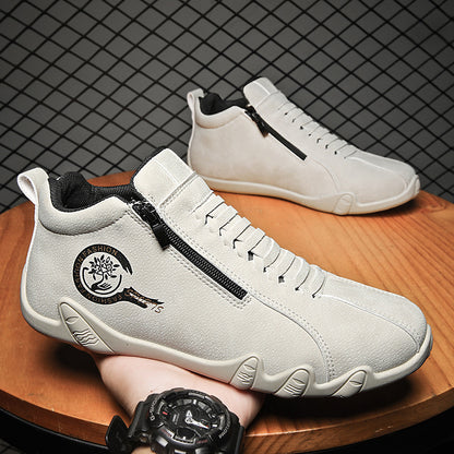 Light Luxury 2025 TikTok High Quality Plus Size Leather Waterproof Low-top Outdoor Mid-top Sneakers Hong Kong-style Casual Men's Shoes