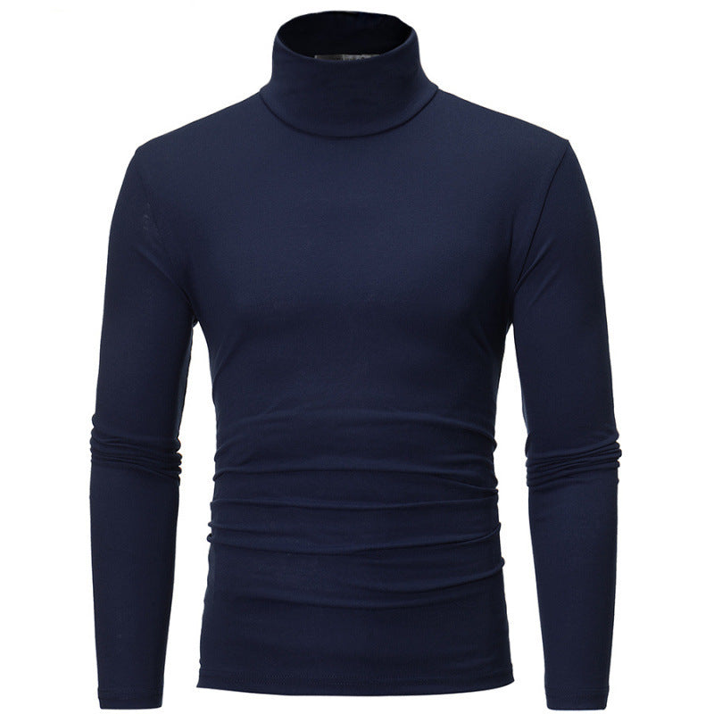 2022 Spring And Autumn Slim Solid Color Half-High Collar Long-Sleeved T-Shirt Men's Tight Base Shirt Trendy Mid-Collar Autumn Clothes Large Size Trendy