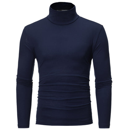 2022 Spring And Autumn Slim Solid Color Half-High Collar Long-Sleeved T-Shirt Men's Tight Base Shirt Trendy Mid-Collar Autumn Clothes Large Size Trendy