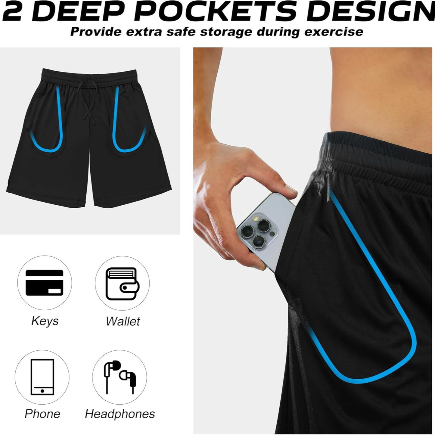 BALENNZ Men's Sports Shorts With Pocket And Elastic Belt Quick-Dry Sportswear Oreeta Cross Pants