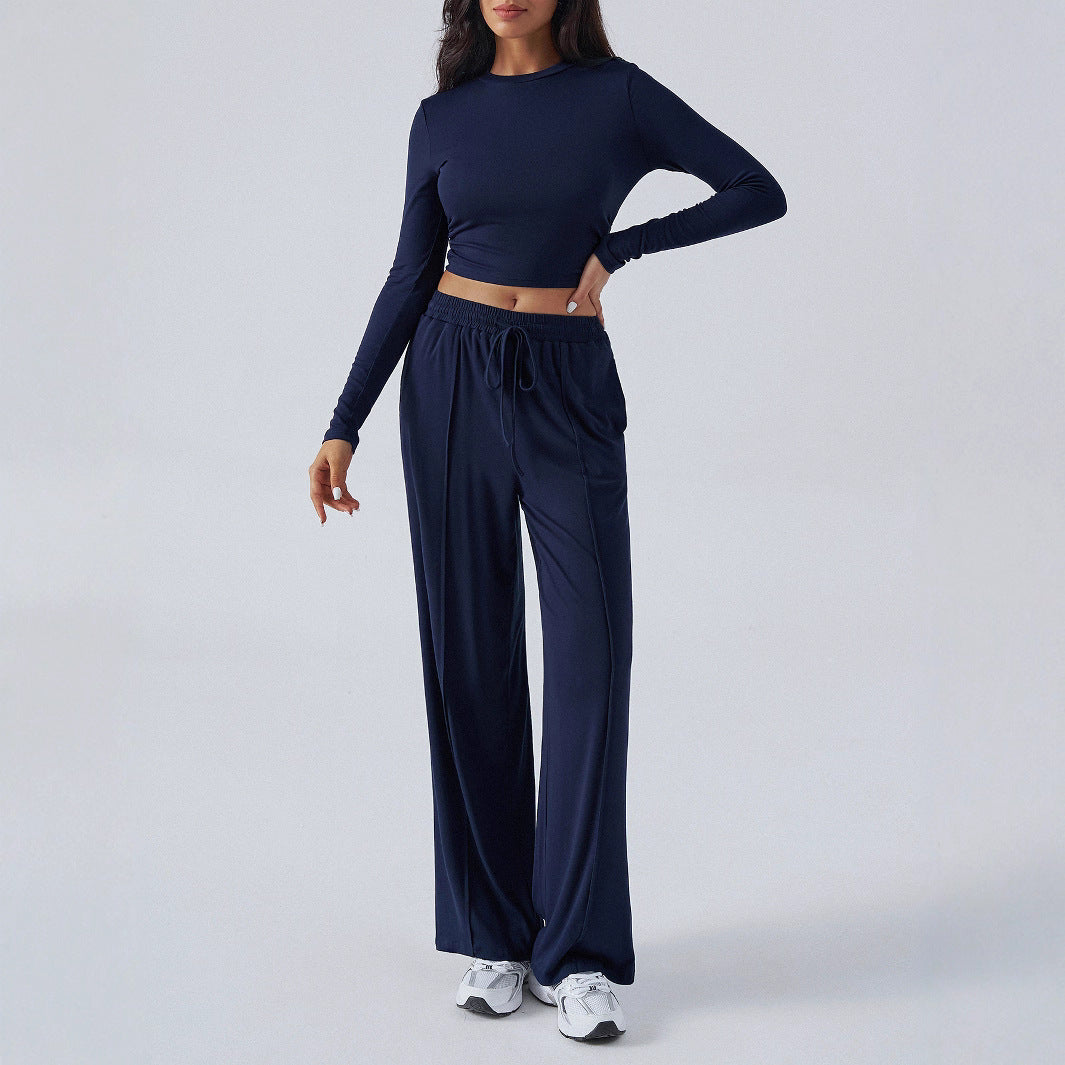 European And American Cross-Border Amazon Y2K Suit Autumn And Winter Women's Lace Pure Color Waist Fashion Wide-Leg Casual Pants For Women