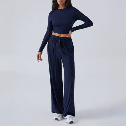 European And American Cross-Border Amazon Y2K Suit Autumn And Winter Women's Lace Pure Color Waist Fashion Wide-Leg Casual Pants For Women