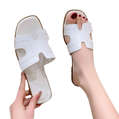 Foreign Trade Ever-Year Soft-Soled H Slippers For Women To Wear Outside 2024 Summer New Internet Celebrity Flats-Soled Seaside Beach Sandals And Slippers