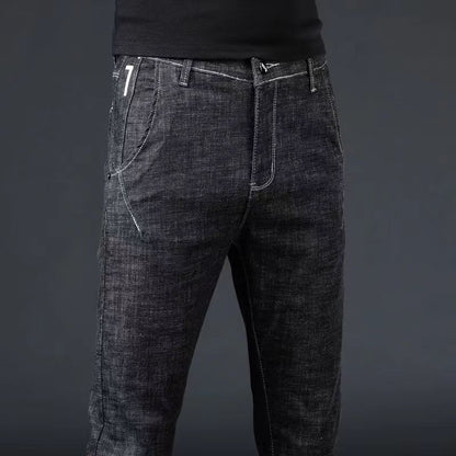 Jeans Men's Spring Jeans Slim-fit Small Foot Trendy Brand Elastic Slim Look Summer Men's Spring Long Pants Men's Cross-border