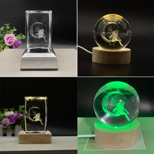 Crystal Nightlight Decorative Ornaments Goblins Fairy Fairy Moon Elves 3D Inner Carving Cross-border Explosion