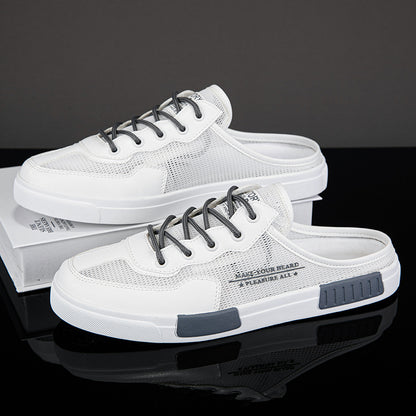 Cross-Border Large Size Men's Slippers, Lazy Slip-Ons, Heelless Mesh Breathable Toe-Toe Shoes, Sandals, Youth Anti-Skid Shoes