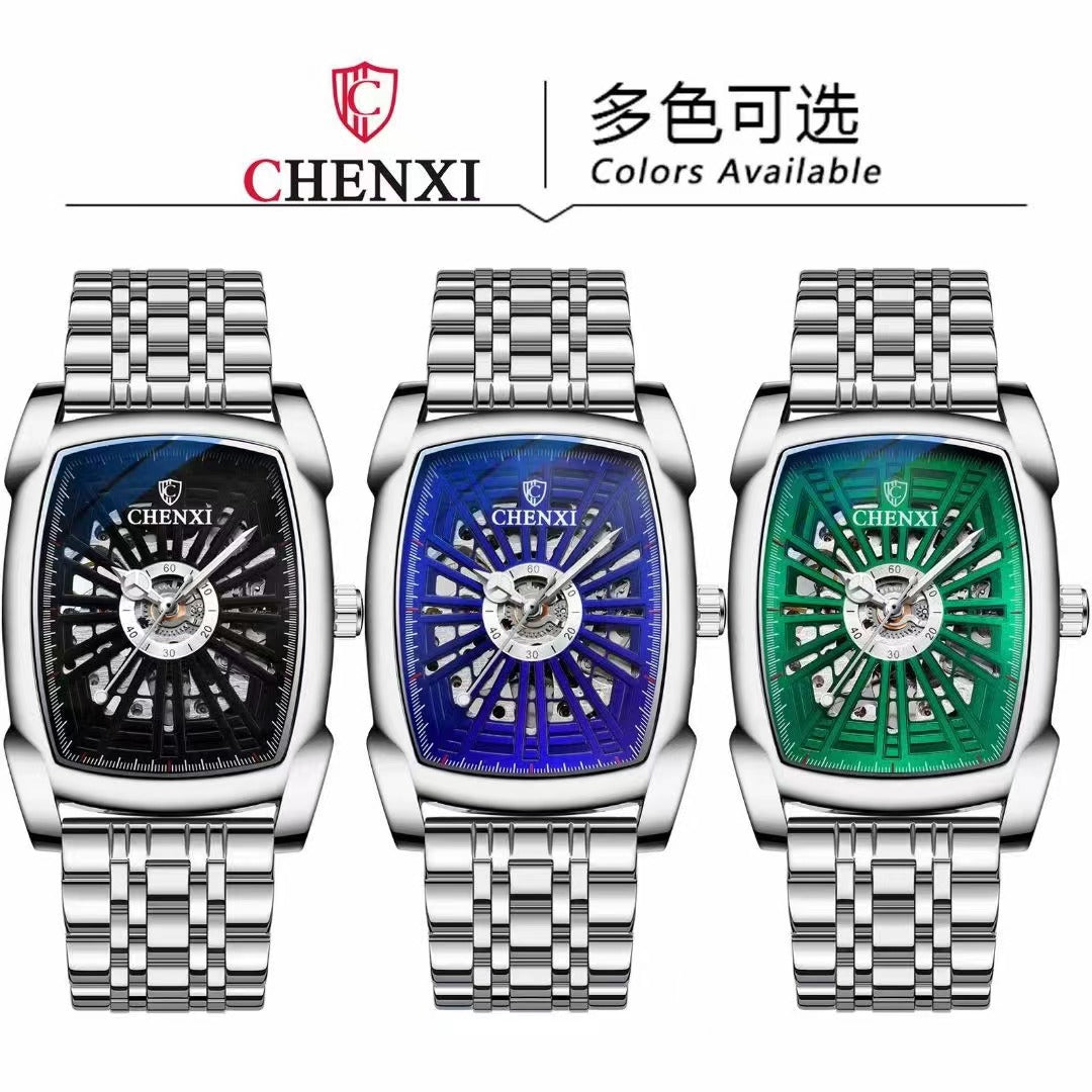 CHENXI Waterproof Men's New Creative Mechanical Watch Barrel-shaped Automatic Hollow Mechanical Watch Supply 8809