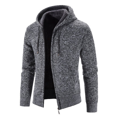 2024 Foreign Trade New Autumn And Winter Fleece-lined Thickened Plus Size Men's Sweater Coat Hooded Zipper Cardigan Warm Sweater