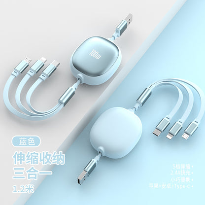 One-to-three Data Cable Fast Charging Car Mobile Phone Charging Cable Telescopic Three-in-one Multi-functional Small Gift Custom Logo