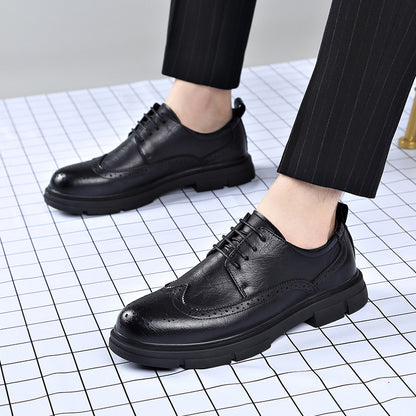 Brogue Carved Leather Shoes Men's Trendy Lace-Up Business Formal British Style Breathable Casual Groom's Wedding Shoes