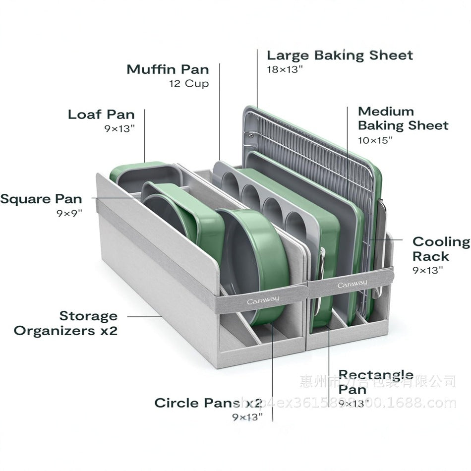 Caraway Non-Stick Ceramic Baking Pan Set Box With Various Cooling Racks Storage Kitchen Organizer Box With Removable Design