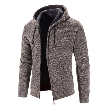 2024 Foreign Trade New Autumn And Winter Fleece-lined Thickened Plus Size Men's Sweater Coat Hooded Zipper Cardigan Warm Sweater