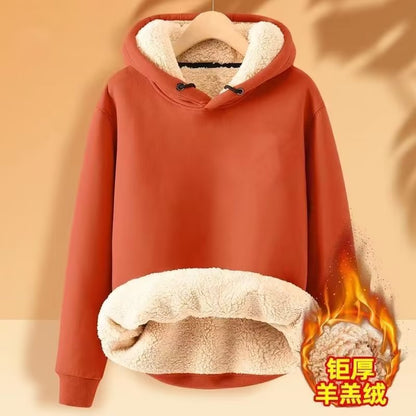 Hooded Sweater Men&#039;s Fleece-lined Thickened Warm Loose Student Hooded Men&#039;s Pullover Trendy Brand Instagram Lambskin Jacket