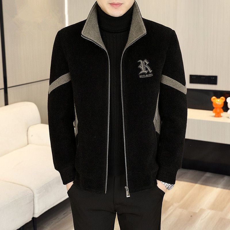 Autumn And Winter New Spliced ​​Woolen Coat Short Casual Versatile Men's Coat Trendy Fashion Men's Clothing