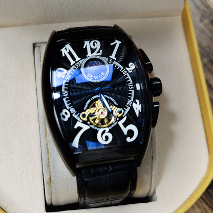 Barrel-Shaped Fully Automatic Skeleton Mechanical Watch For Men, Business Casual, Stylish And Multifunctional Watch