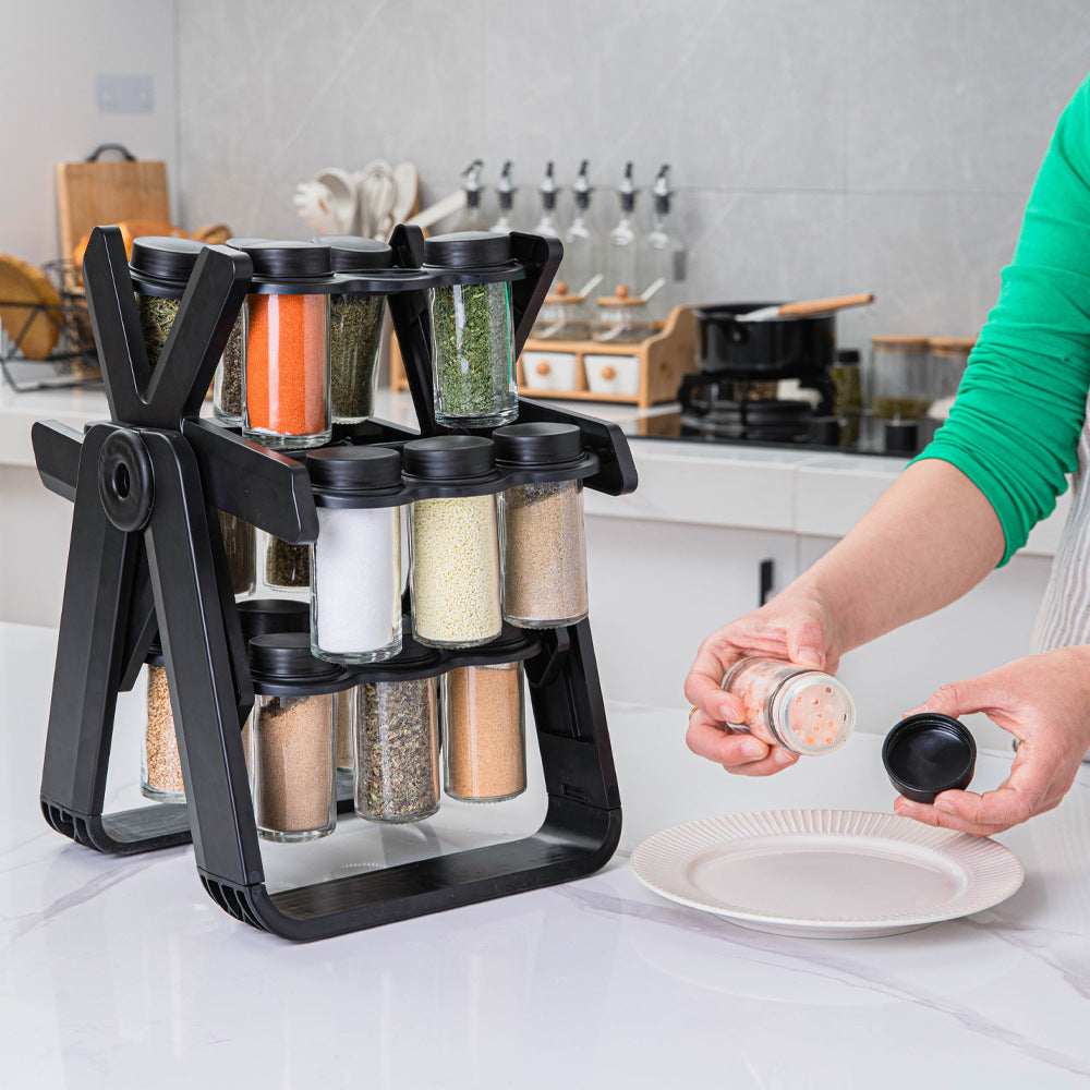 Cross Border With Bottle 18 Jar Ferris Wheel Rotating Glass Seasoning Rack Suit Seasoning Bottle Seasoning Spice Jar Seasoning Bottle