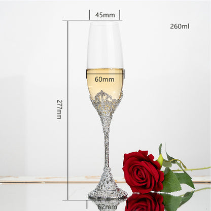 Cross-border Retro Hollow-out High-grade Champagne Mug Household Goblet Crystal Glass Wine Suit Luxury Gift Box