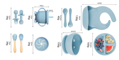 Best-Selling Children's Tableware Set, Smiley Face Silicone Dinner Plate, Baby Food Bowl, Bib, Spoon And Fork Wholesale
