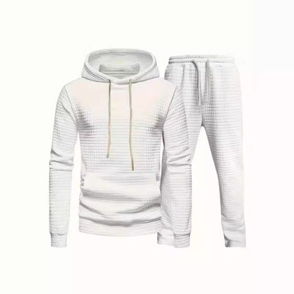 2023 Cross-border Amazon Autumn And Winter Men's Long Sleeve, European And American Casual Jacquard Small Square Hooded Sports Suit