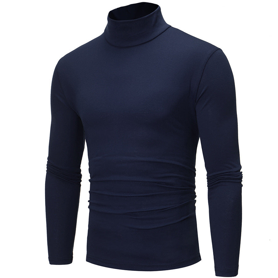 2022 Spring And Autumn Slim Solid Color Half-High Collar Long-Sleeved T-Shirt Men's Tight Base Shirt Trendy Mid-Collar Autumn Clothes Large Size Trendy