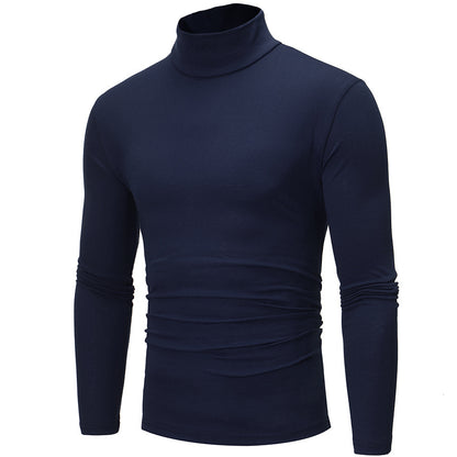 2022 Spring And Autumn Slim Solid Color Half-High Collar Long-Sleeved T-Shirt Men's Tight Base Shirt Trendy Mid-Collar Autumn Clothes Large Size Trendy