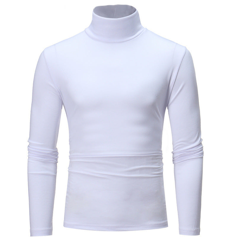 2022 Spring And Autumn Slim Solid Color Half-High Collar Long-Sleeved T-Shirt Men's Tight Base Shirt Trendy Mid-Collar Autumn Clothes Large Size Trendy