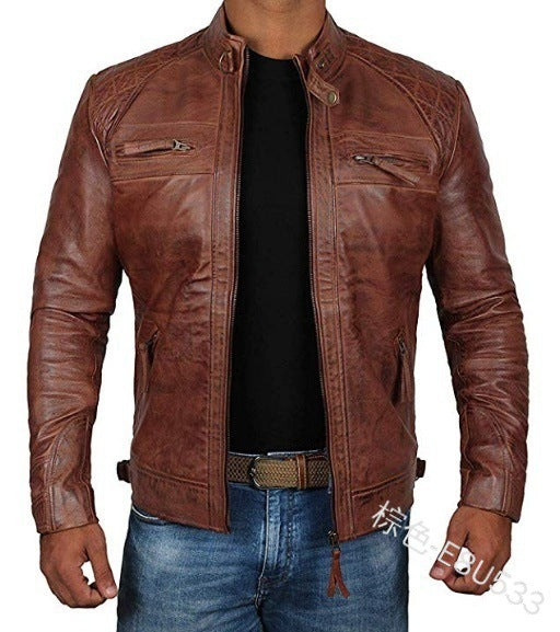 2021 Foreign Trade European And American Men's Leather Jacket Men's Teenager's Collar Punk Men's Motorcycle Leather Jacket E8U533