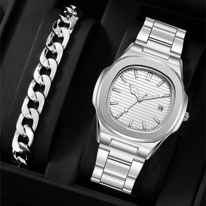 Cross-border Fashion Classic Square Calendar Watch Wholesale Trend Sports Steel Band Wrist Watch Watch Business Cross-border Explosions