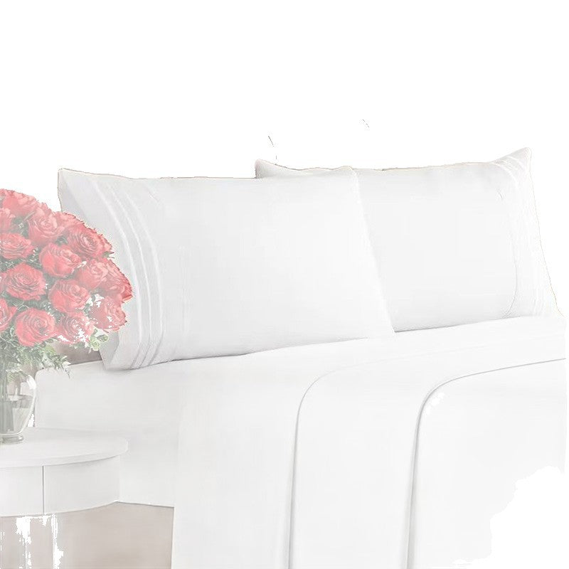 Cross-Border Amazon Four-Piece Home Bed Set Solid Color Sheets Export Fitted Sheets Home Textile Bedding Bed Cover