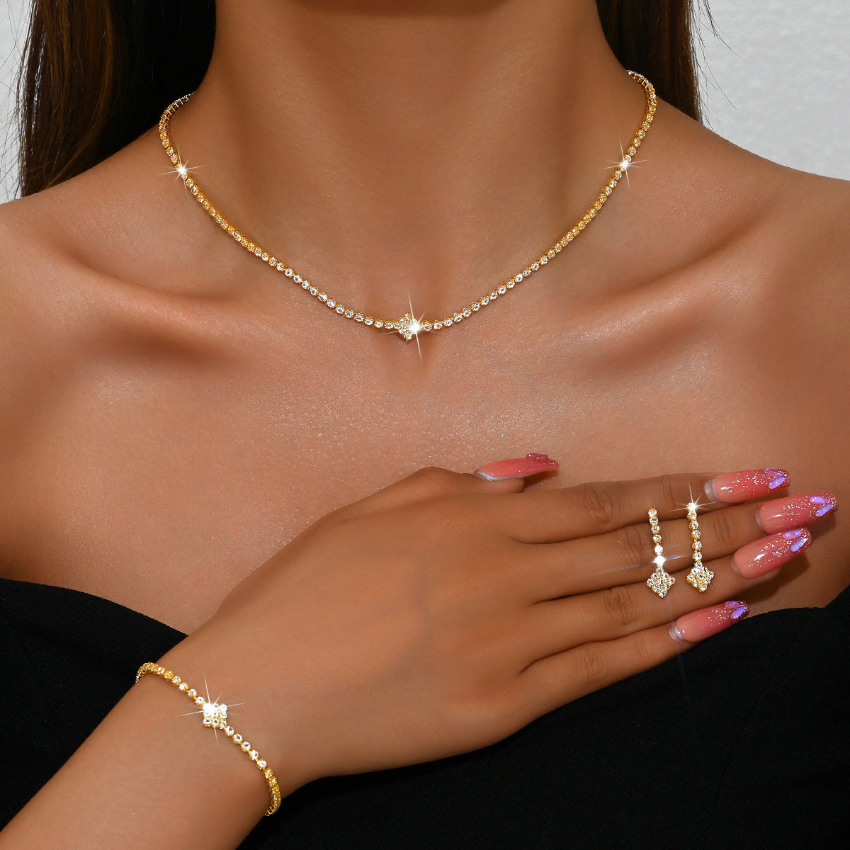 Fashion New Ins Niche Fashion Personality High-grade Versatile Claw Chain Necklace Stud Earrings Bracelet Three-piece Set