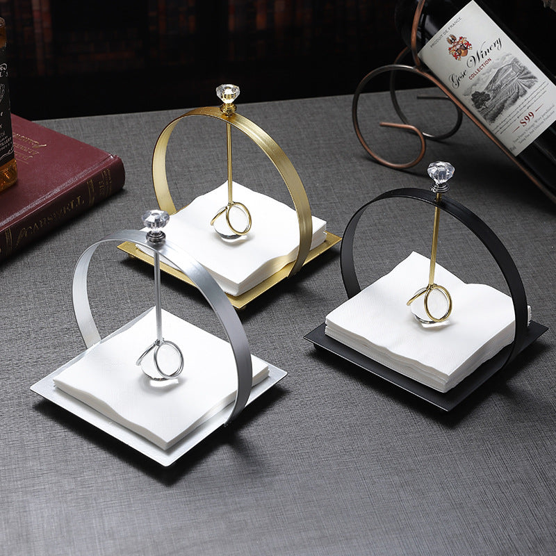 French Square Crystal Paper Towel Holder Creative Office Home Desktop Paper Towel Holder Light Luxury Metal Paper Towel Holder