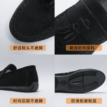 Doudou Shoes Men's Spring 2024 New Trbottomy Men's Shoes Slip-On Casual Leather Shoes Tassel Soft Sole Driving Shoes For Men