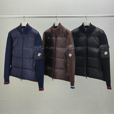 2025 Autumn And Winter New Original Standard Mongolian Badge Embroidered Logo Splicing Sweater Sleeve Stand Collar Down Jacket Jacket For Men And Women