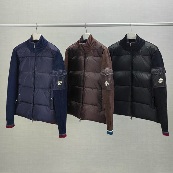 2025 Autumn And Winter New Original Standard Mongolian Badge Embroidered Logo Splicing Sweater Sleeve Stand Collar Down Jacket Jacket For Men And Women