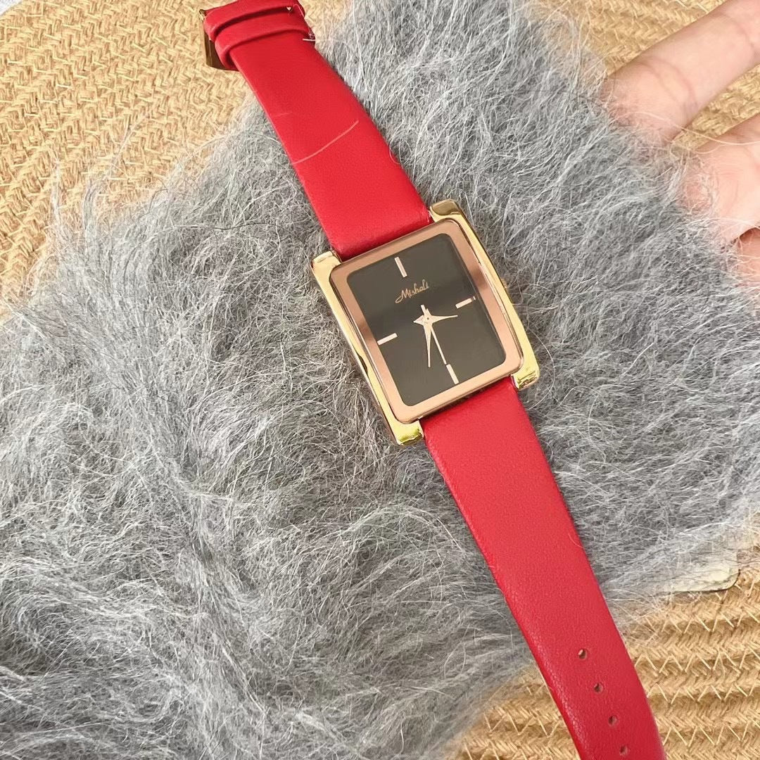 Factory Supply Mishali New Angla Red Square Belt Watch Women's Watch Simple Niche Live