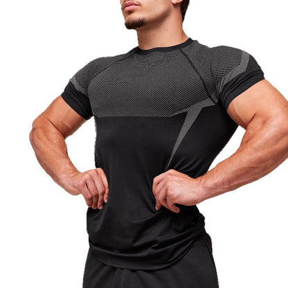 Amazon Foreign Trade Men's Short Sleeve GYM Sports Fitness Running Training Clothing Stretch Fashion Printed Round Neck T-Shirt