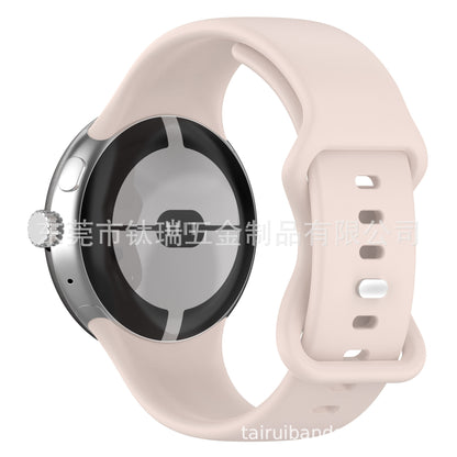 For Google Goole Pixel Watch Butterfly Buckle Silicone Strap Google Metal Buckle Silicone Watch Strap