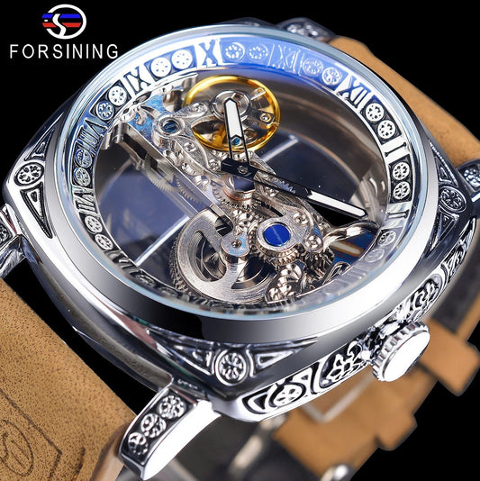 New Forsining European And American Style Men's Fashion Retro Carved Hollow Automatic Mechanical Watch