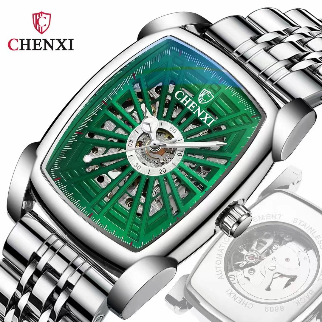 CHENXI Waterproof Men's New Creative Mechanical Watch Barrel-shaped Automatic Hollow Mechanical Watch Supply 8809