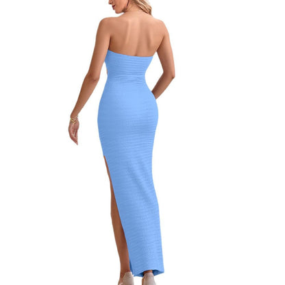 Independent Station Wish New Cross-Border Women's Clothing European And American Pure Color Fashion Casual Style Tube Top Cut Out Dress Fashion