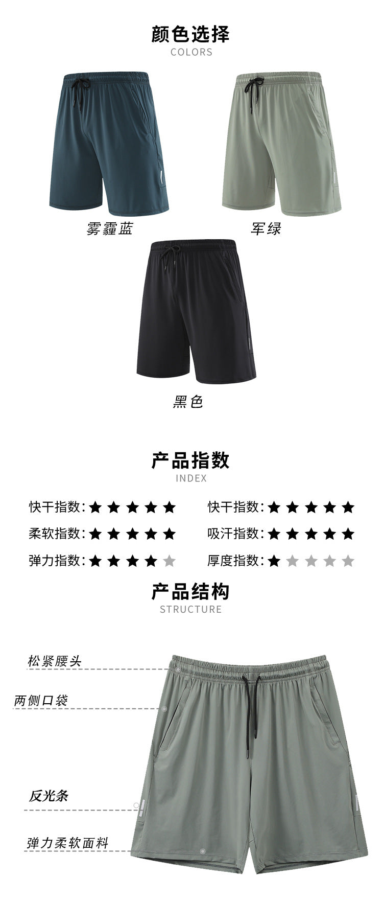 Nylon Quick-drying Sports Shorts Men's Amazon Reflective Strip Blank Edition Running Training Ice Silk Breathable Shorts