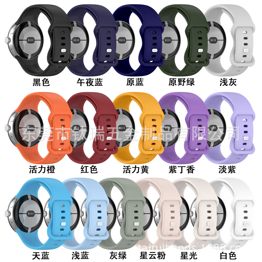 For Google Goole Pixel Watch Butterfly Buckle Silicone Strap Google Metal Buckle Silicone Watch Strap
