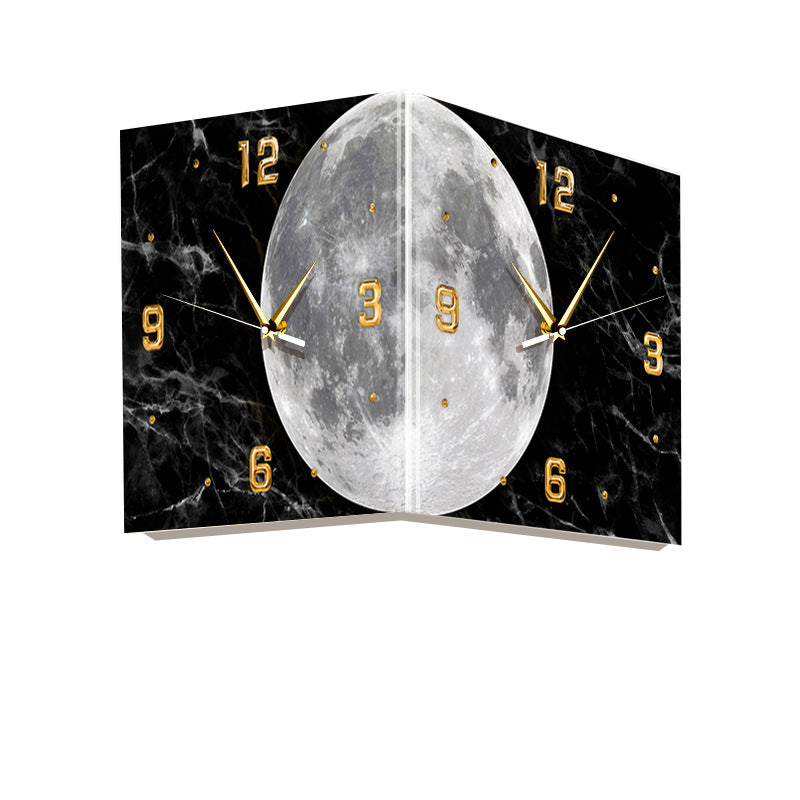 Punch-free Creative Corner Clock Wall Lamp Living Room Moon Lamp Corner Clock Luminous Double-sided Wall Clock Led Art Clock